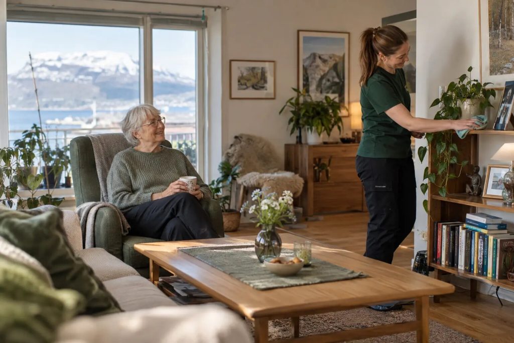 Renholder utfører avtalt rengjøring hos en eldre kunde