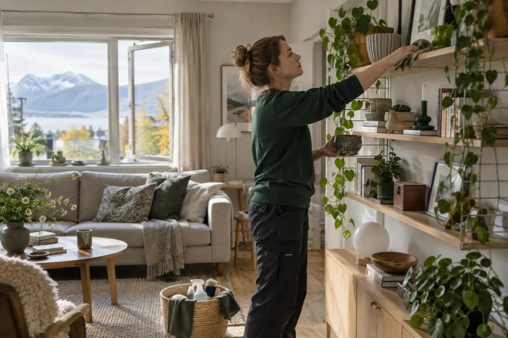 Grundig sesongrengjøring av hyller i et hjem